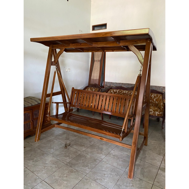 kursi ayunan-bangku ayunan kayu jati