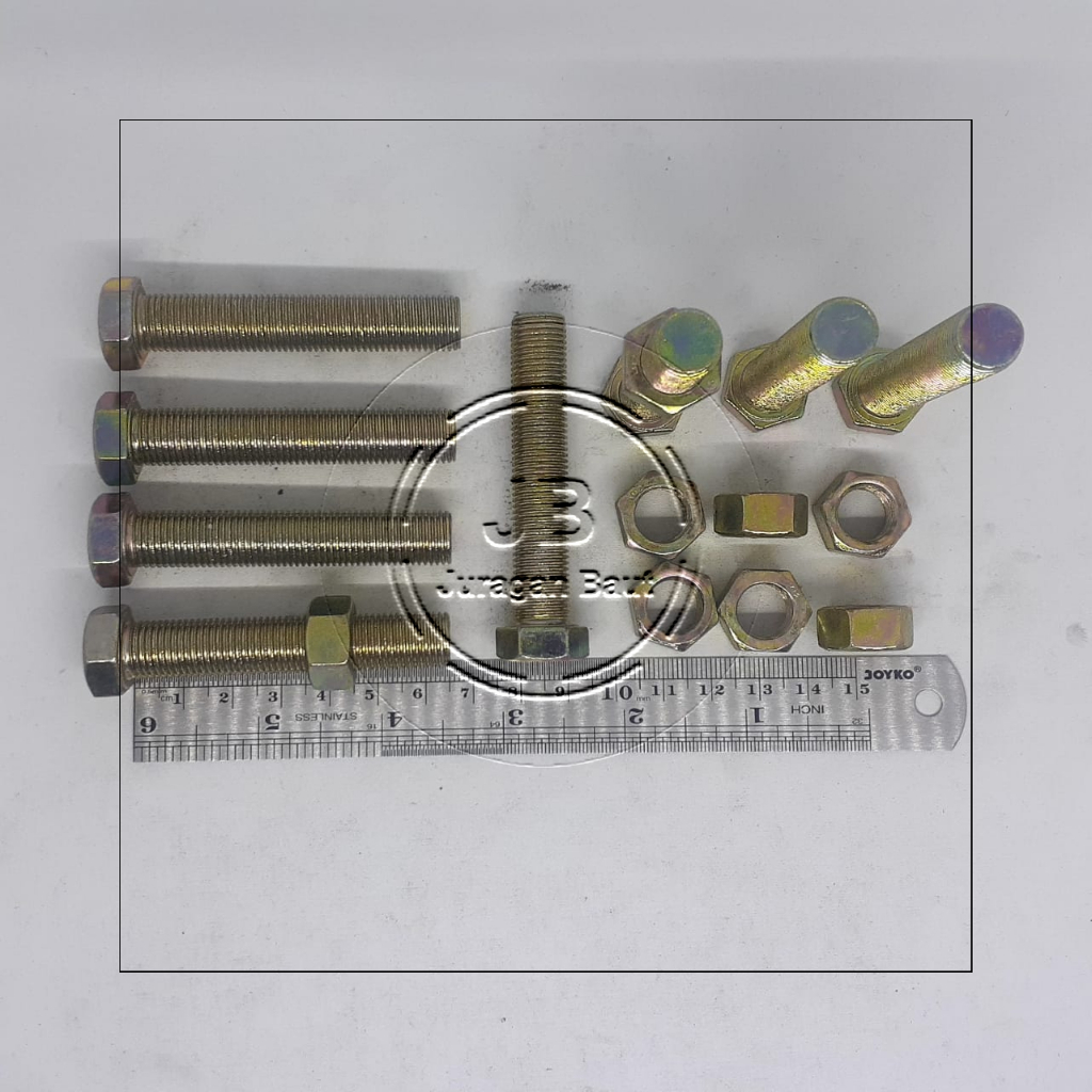 BAUT 17 M12 X 65 PANJANG 6,5 CM 6,5CM KUNCI 17 BAUD KUNING M12X65 BAUT 17 BMK M12X65 HEXA BOLT 12 X 