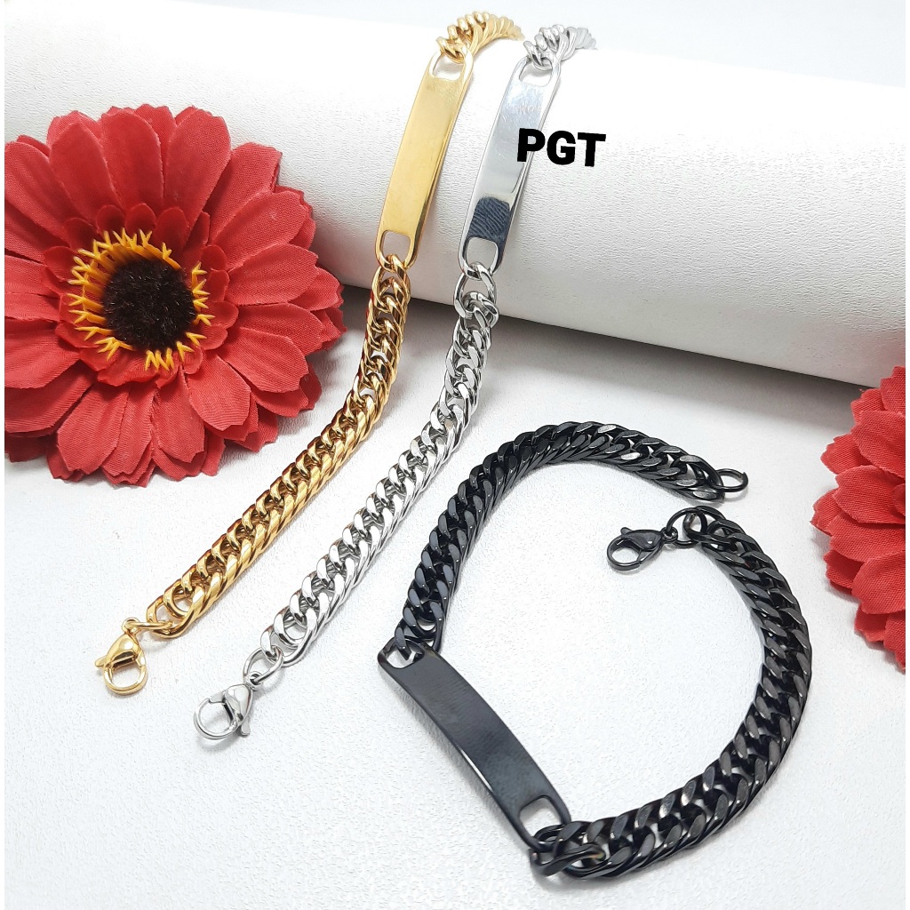 Gelang Tangan Rantai Plat Polos 1,6 Titanium Anti Karat Gelang Titanium Pria Wanita Gelang Kekinian