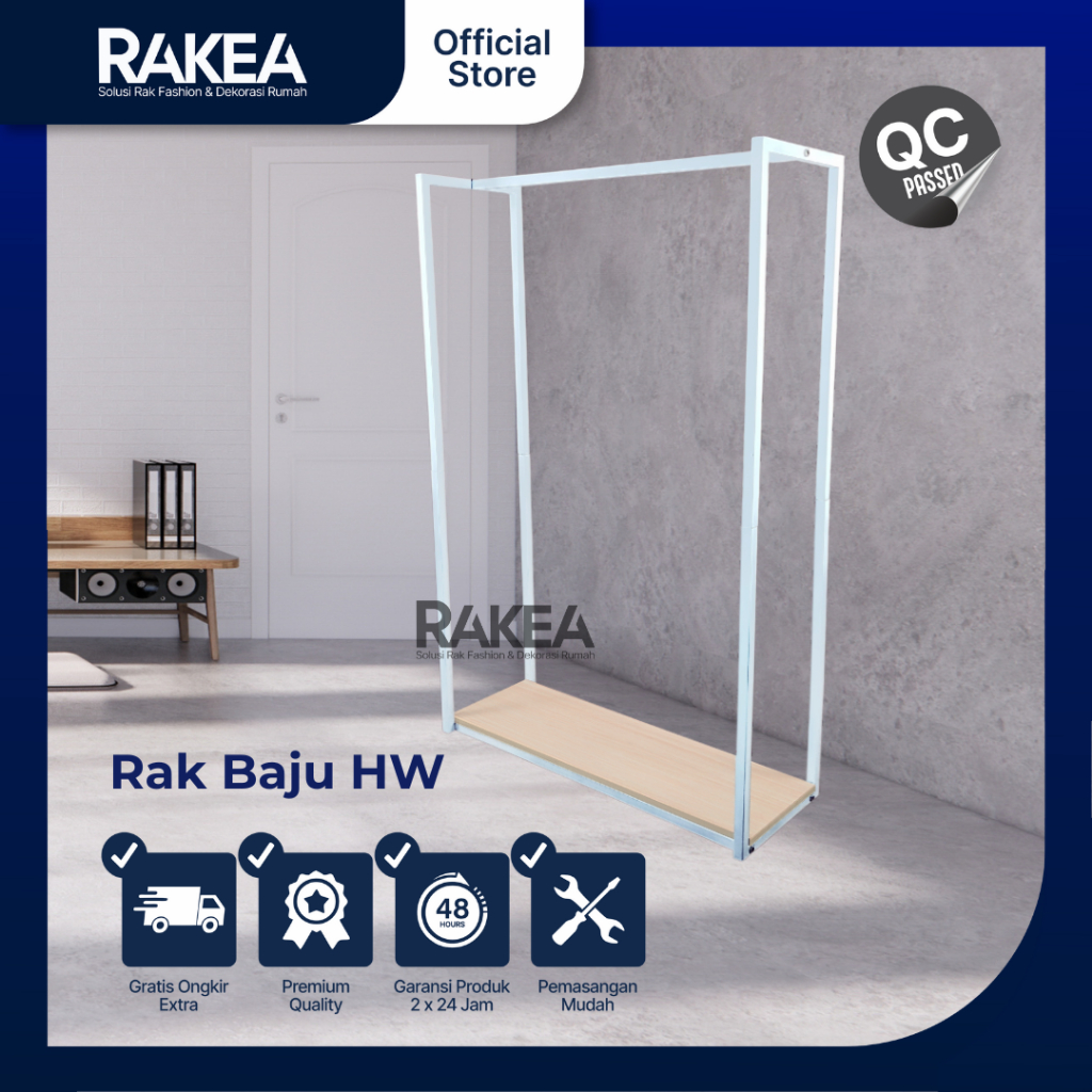 RAK BAJU HW - gawang baju besi dan kayu - gantungan baju murah - furniture - lemari - dekorasi kamar