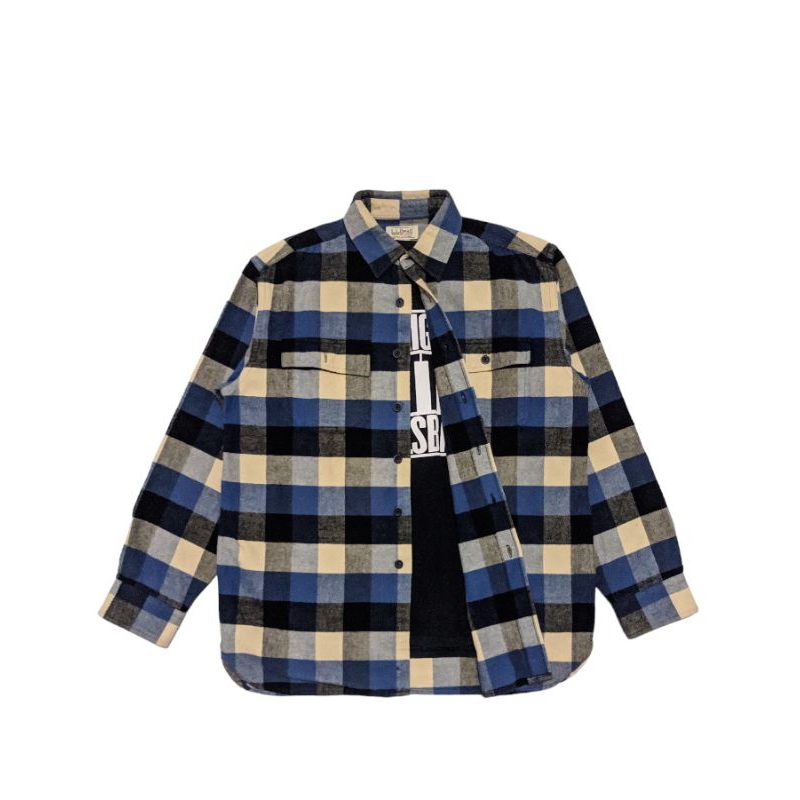 kemeja flanel tebal LL.Bean biru 2 pocket