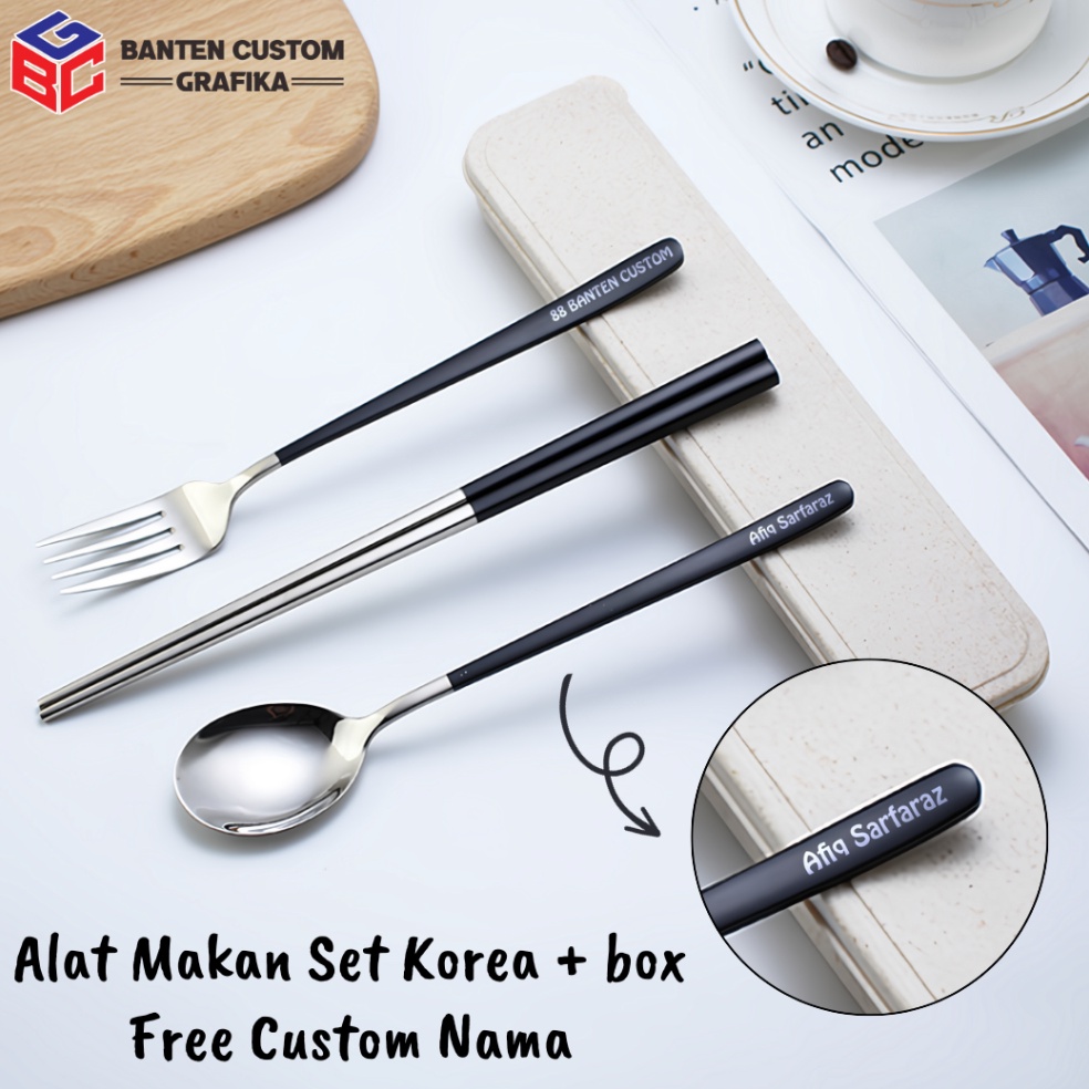 Terbaik Alat Makan Sendok Korea Custom Nama plus box sendok nama