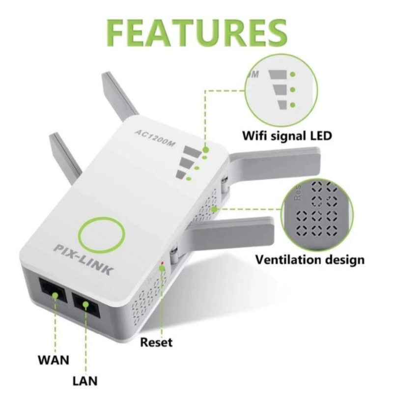 PIX-LINK LV-AC09 Dual Band Ap 1200Mbps Wireless WiFi Repeater