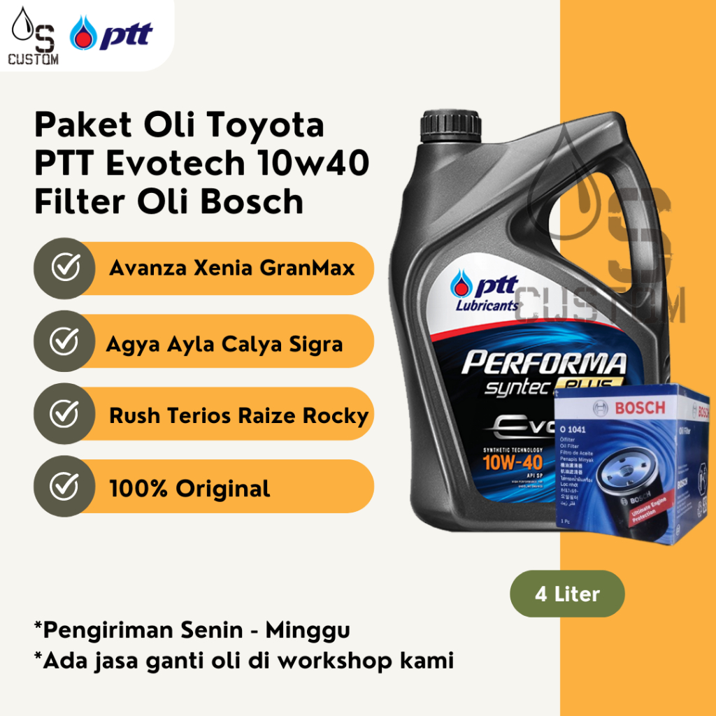 Paket Oli Avanza Rush Agya Calya PTT 10W40 API SP 4L + Filter Oli