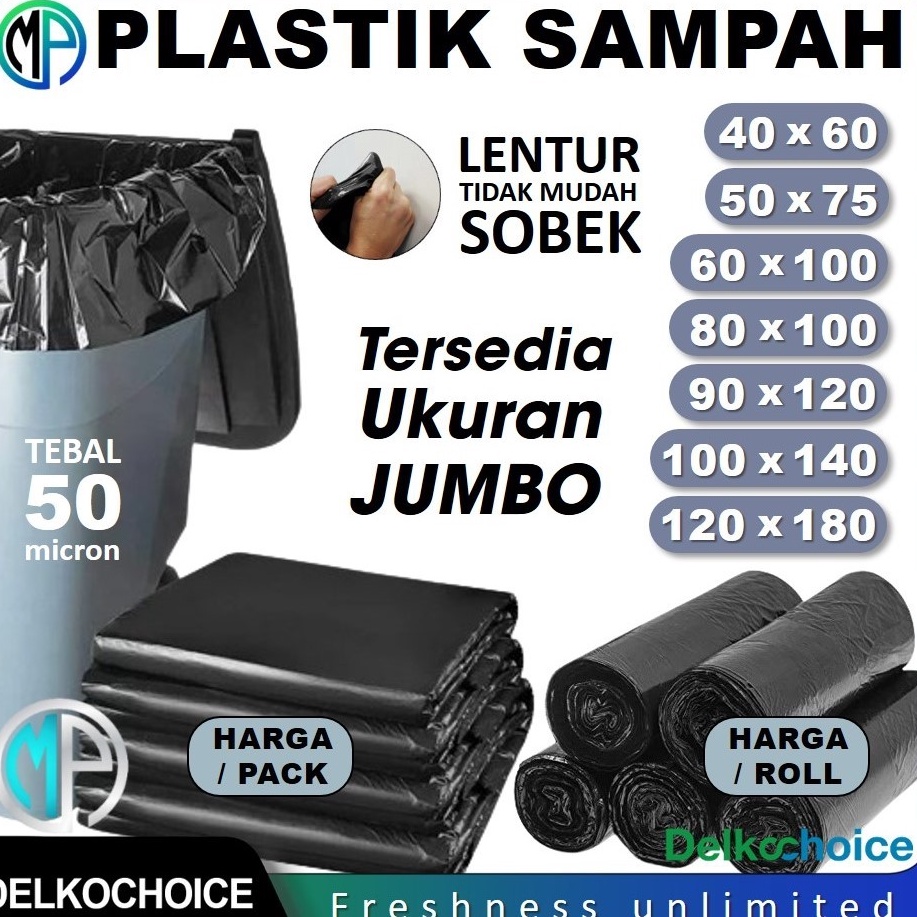 YeB Kantong Kresek Plastik Sampah  Trash Bag  Garbage Bag Roll  Pack Warna Hitam dan Biru Merek Delk