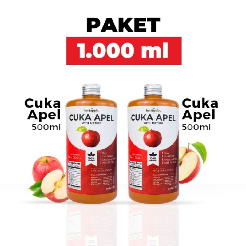

Bestapple - Paket Cuka Apel with mother 1 Liter Original - Diet Detoks detox - Apple Cider Vinegar - Toner Wajah Alami ready makassar