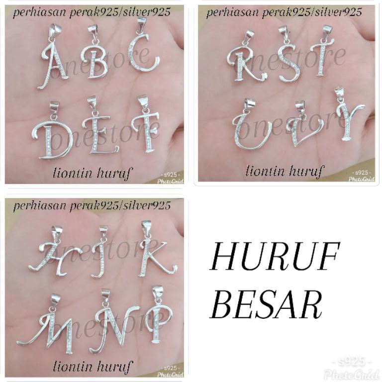 KODE N92R LIONTIN HURUF  LIONTIN ABJAD  LIONTIN INISIAL PERAK ASLI 925 LAPIS MAS PUTIH