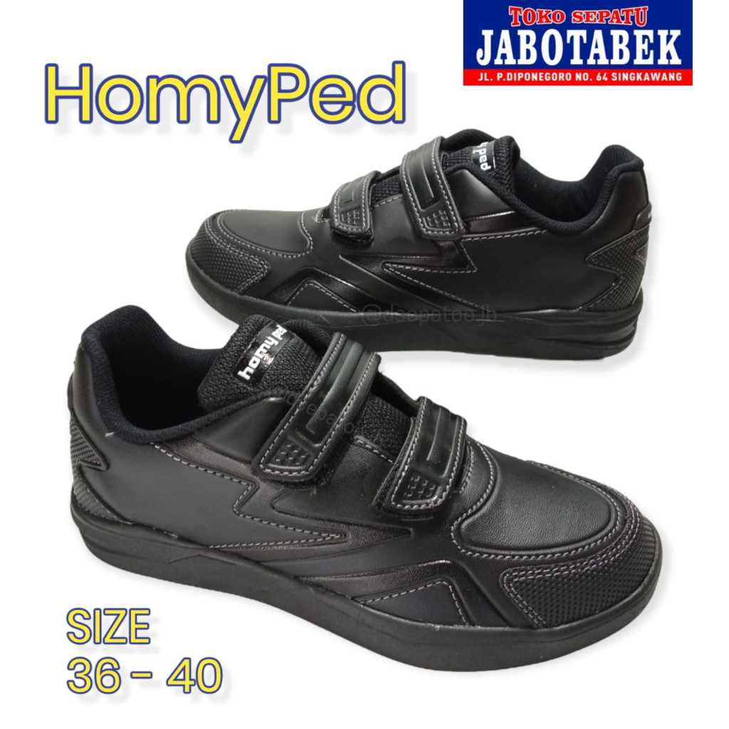 [COD] Sepatu sekolah HOMYPED perekat tempel warna hitam semua size 36 37 38 39 40 unisex Sneakers sc