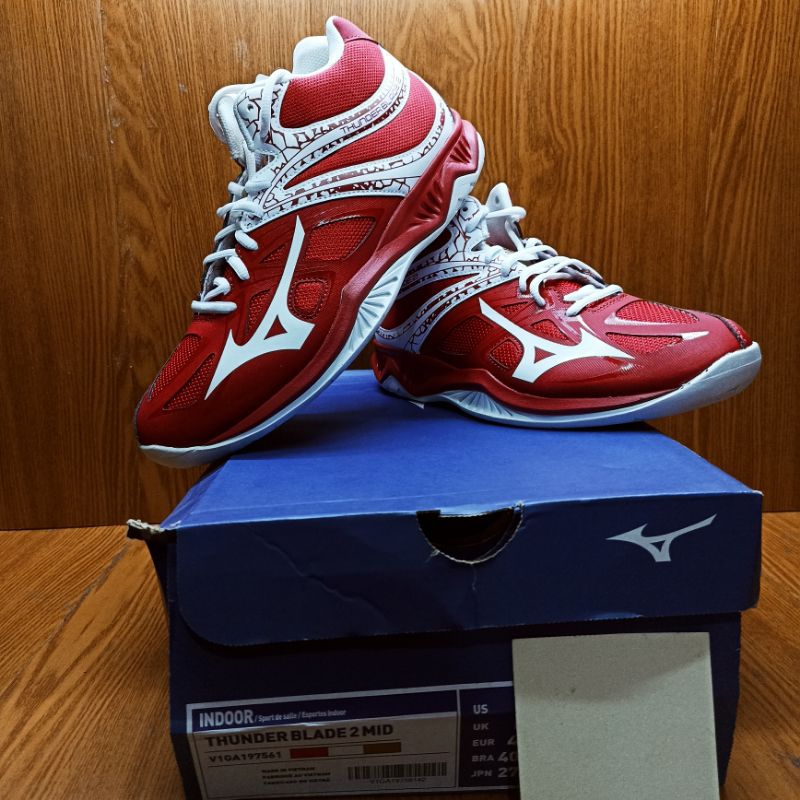 Sepatu Volley Mizuno Thunder Blade 2 MID (Red/White/Gold) 100% ORIGINAL