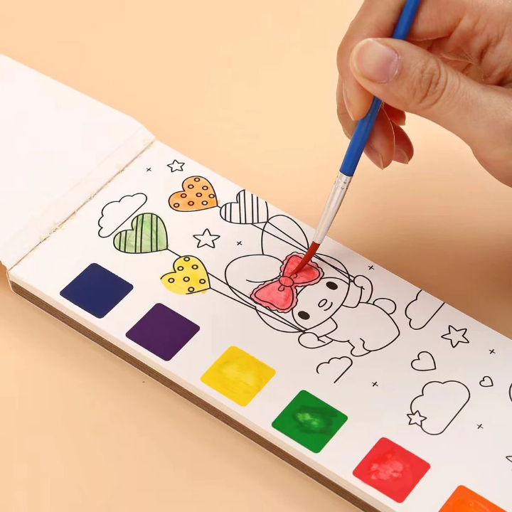 

[Whispers] Alat Melukis Cat Air Set 12 Lembar Buku Gambar Mewarnai 3in1 Melukis Edukasi Karakter