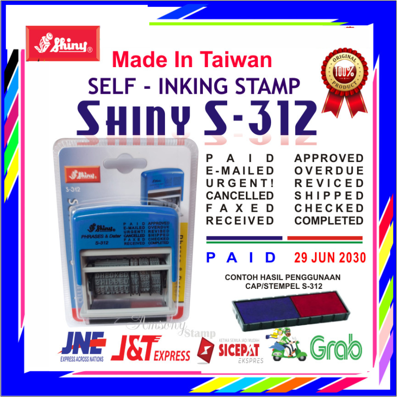 

STEMPEL SHINY S-312 PHRASES & DATE STAMP OTOMATIS PAID E-MAILED URGENT