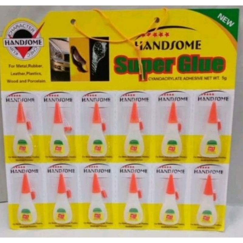 

Lem Super Glue Handsome Botol 5gr isi 12pcs untuk Besi, Plastik, Kaca, dan Kulit