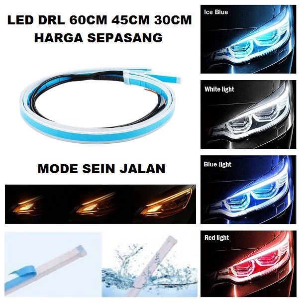 PROMO SEPASANG LAMPU LED DRL ALIS 60CM 30CM FLEKSIBEL MOTOR MOBIL UNIVERSAL WARNA BIRU MERAH UNGU IC