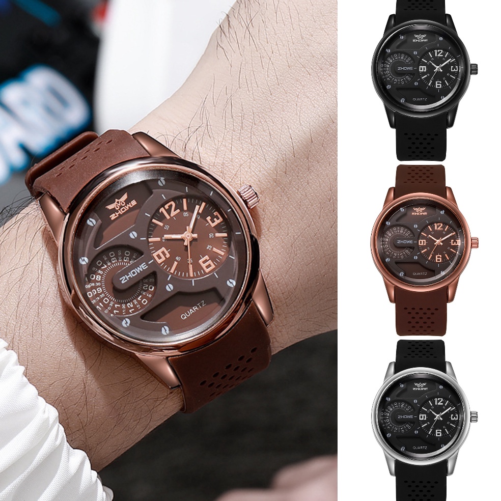 PALING DICARI Acc155 Jam Tangan Pria Bulat Jam Tangan Pria Quartz dengan Strap Kulit Sintetis