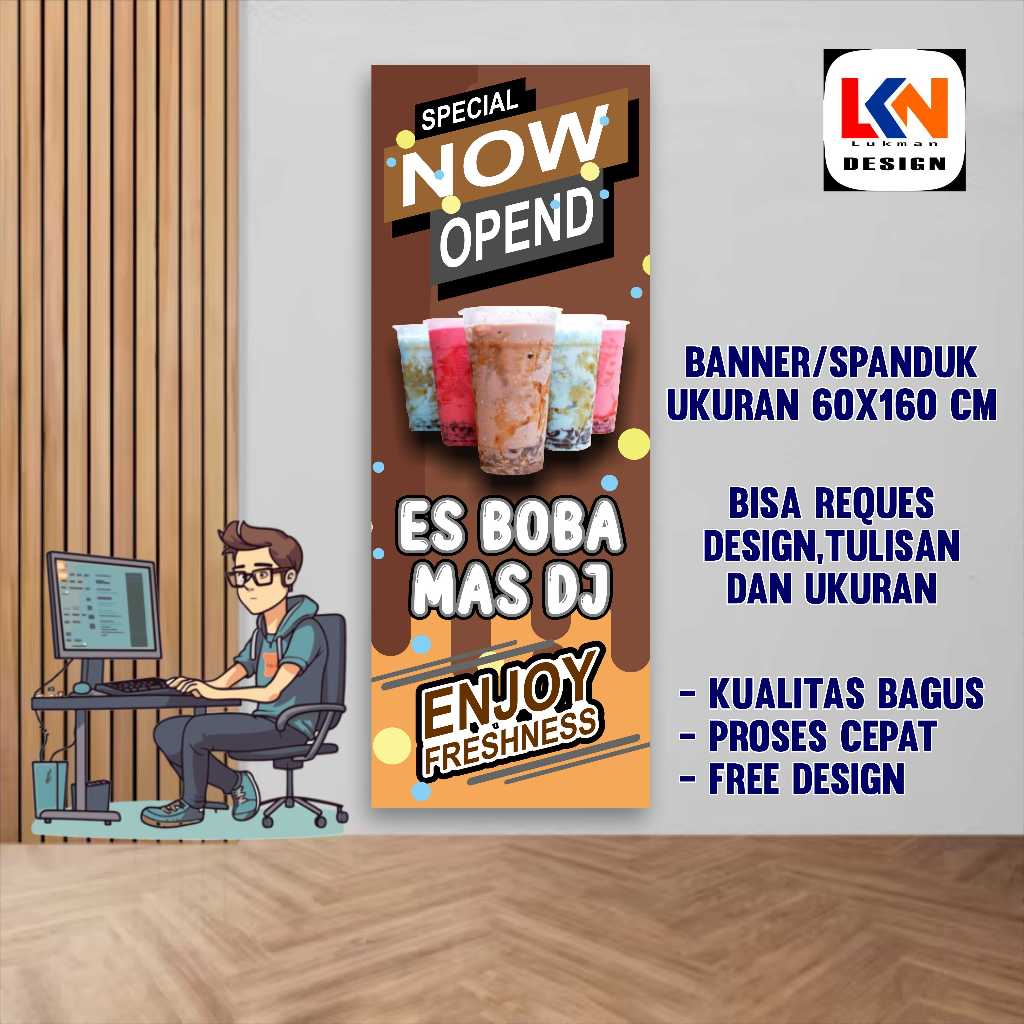 spanduk banner boba mas dj model E uk, 60X160cm