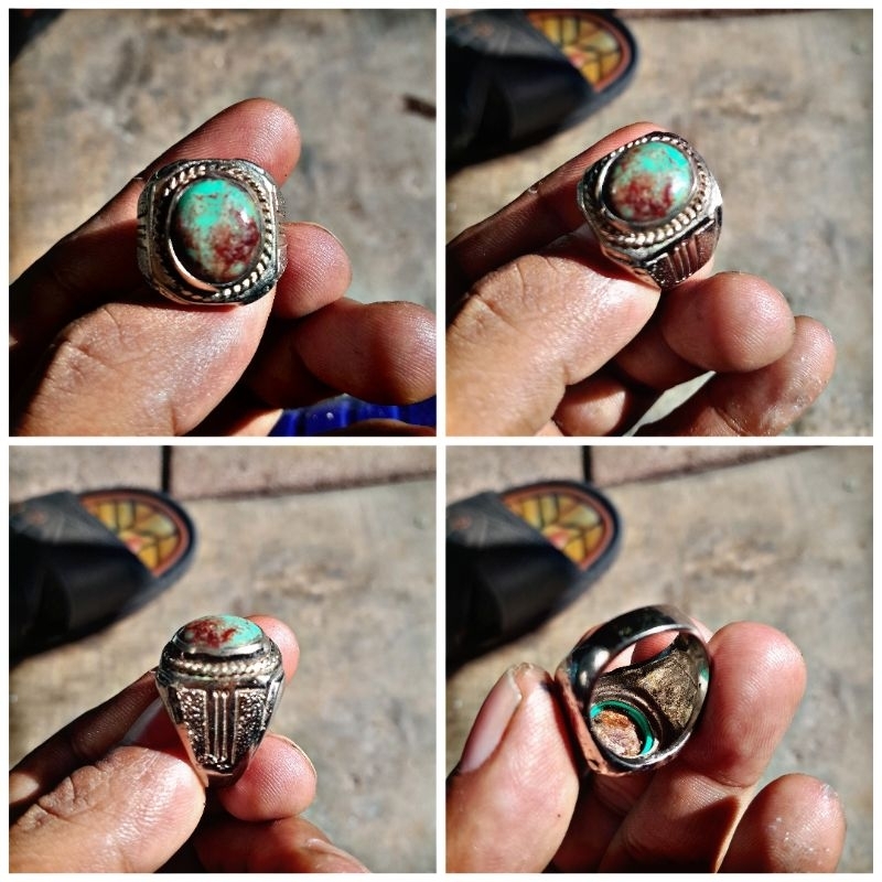 batu cincin pirus persia asli ber urat kemerahan dim 12 mm