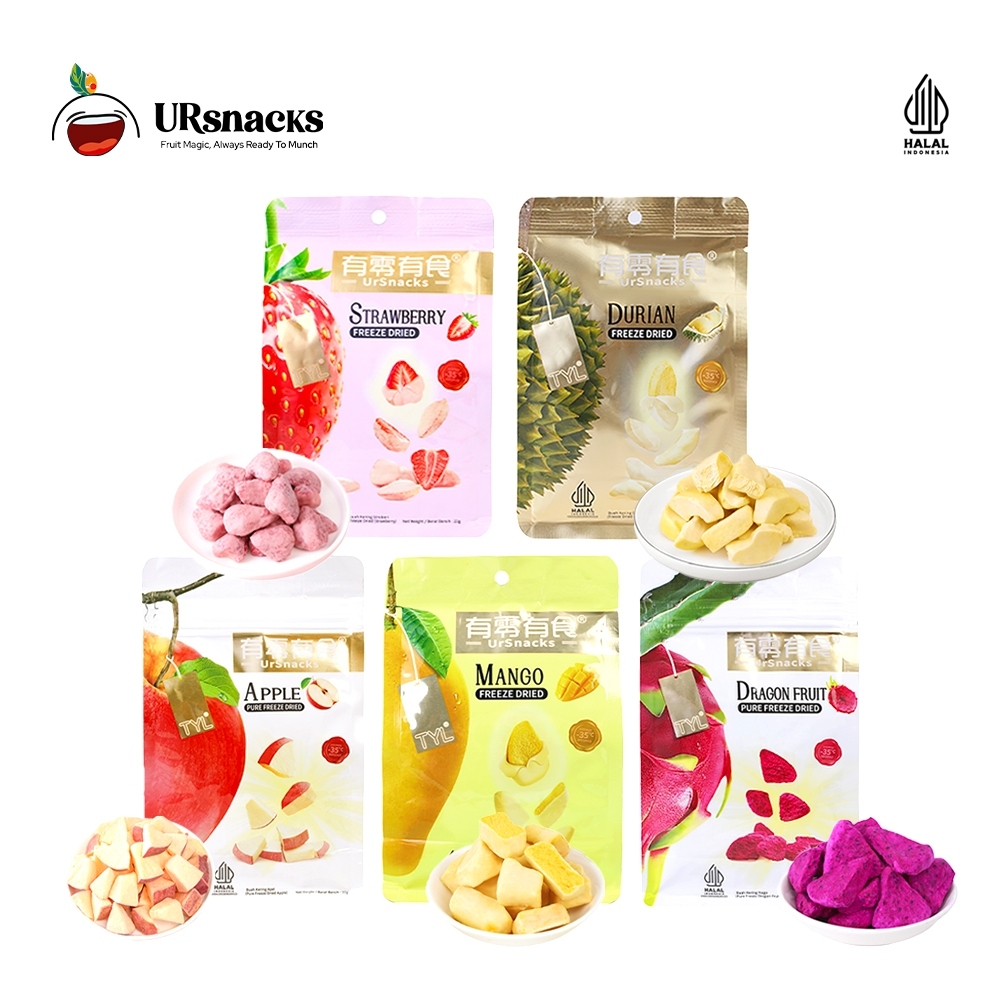 

URSNACKS Buy 5 Get 1 Pack Free Freeze Dried - Durian + Mango + Strawberry + Apple + Pure Dragon Fruit