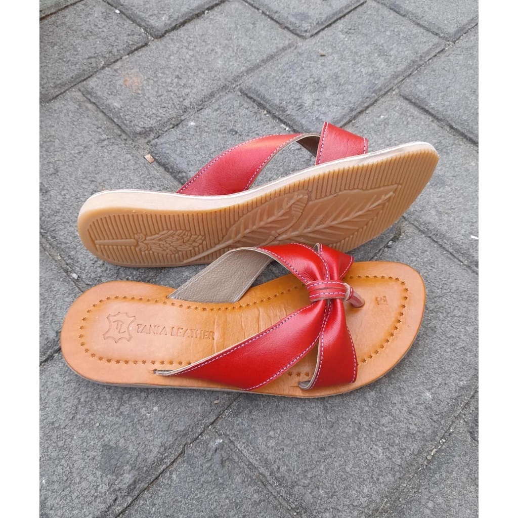 cuero sandal wanita slip on kulit sapi kasumi magetan vegtan leather