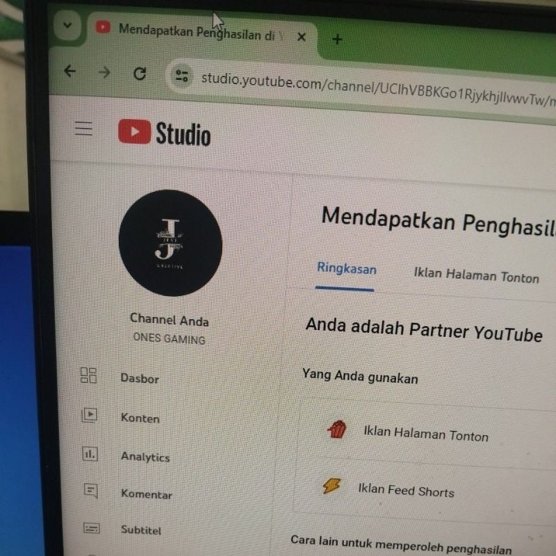 channel youtube sudah bisa monet
