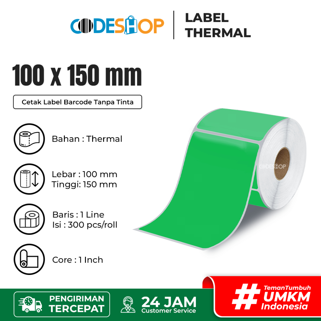 

Stiker Label Resi Pengiriman 100 x 150 mm Thermal A6 Hijau 300 Pcs