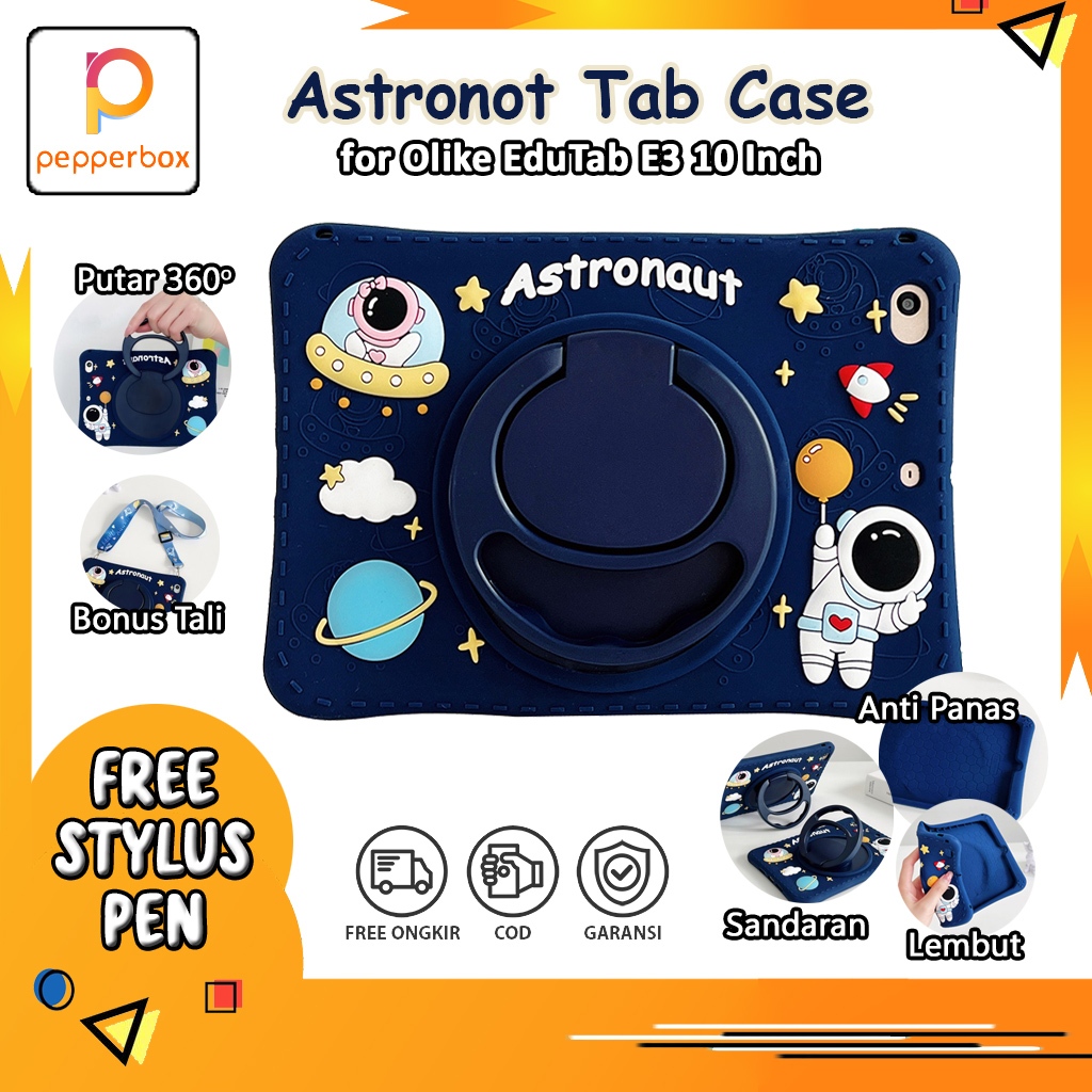 Casing Olike Edu Tab E3 Softcase Kartun Anak Case Astronot Ring Stand Rotate Kesing Lucu Karakter Na