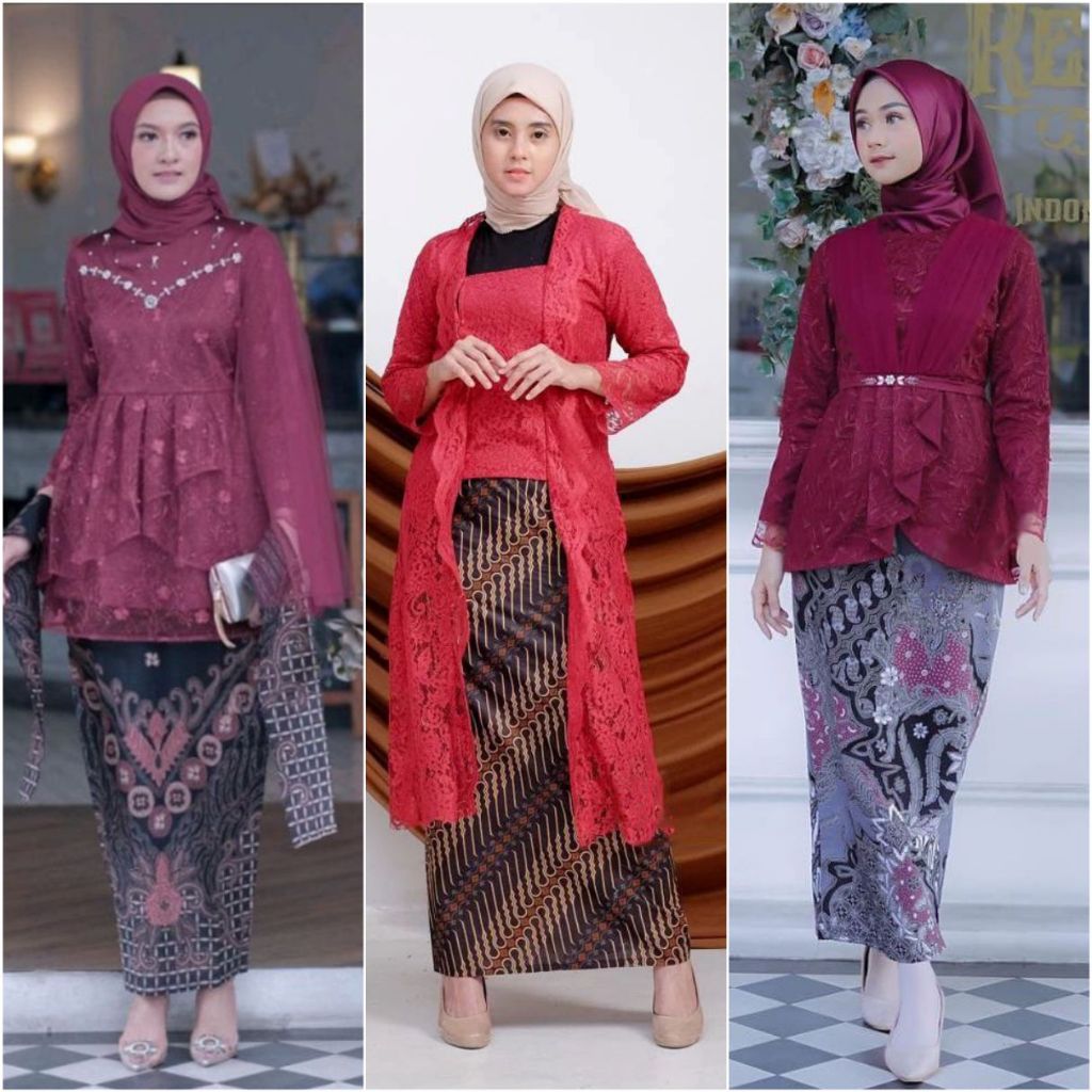 Baju Couple Batik Kebaya Brokat Modern, Batik Kebaya Lamaran Tunangan Baju Batik Wisuda, Simple Brid