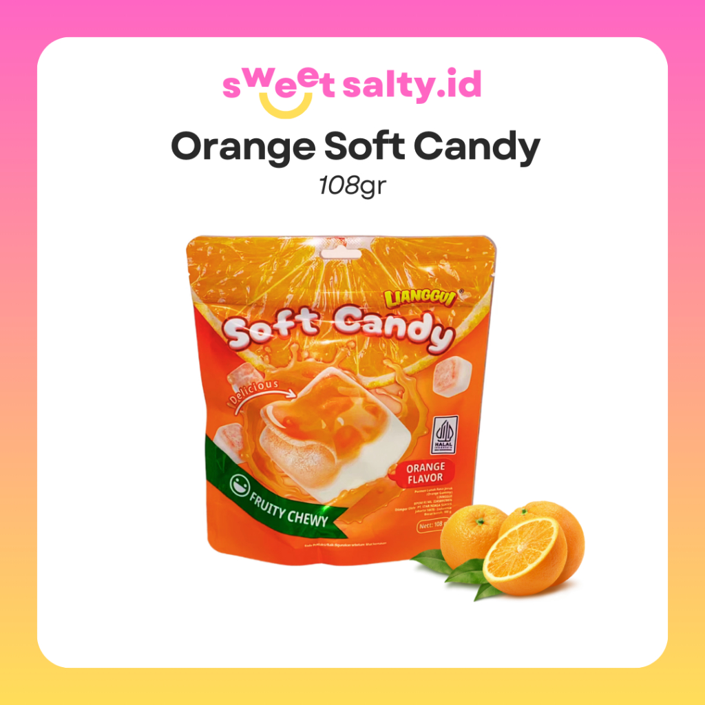 

HALAL LIANGGUI Permen Orange Juicy Soft Candy 108gr|Jeruk Marshmallow Mangga Stroberi|Fudge Fruit|Permen Buah|Halal