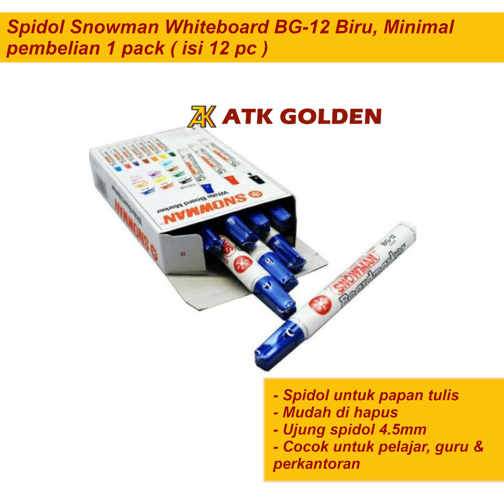 

Spidol Snowman Whiteboard BG-12 Biru - Minimal Pembelian 12PC (1 Pack)