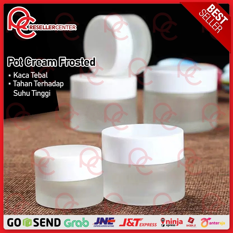 Botol Kaca Pot Cream Frosted Tutup Putih / Pot Jar Solid Cream Bottle 5gr 10gr 15gr 20gr 30gr 50gr
