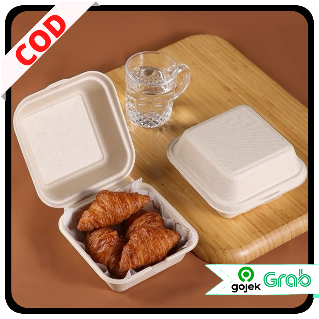 KAISSO - MINI CAKE BOX KOREAN BENTO BOX KOTAK BURGER KECIL ECOFRIENDLY BAGASSE BURGER BOX