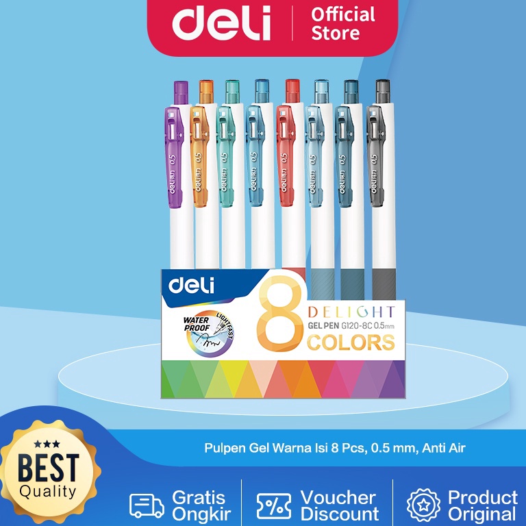 

Deli Color Gel Pen Pulpen Gel Warna Isi 8 pcs 5 mm Anti Air EG128C KODE E1O7
