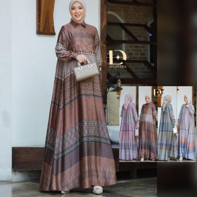 (23) DLOVERA LIANA/LINA Baju Dress Gamis Wanita Muslimah Pattern Line Cantik Liana Dress by D'Lovera