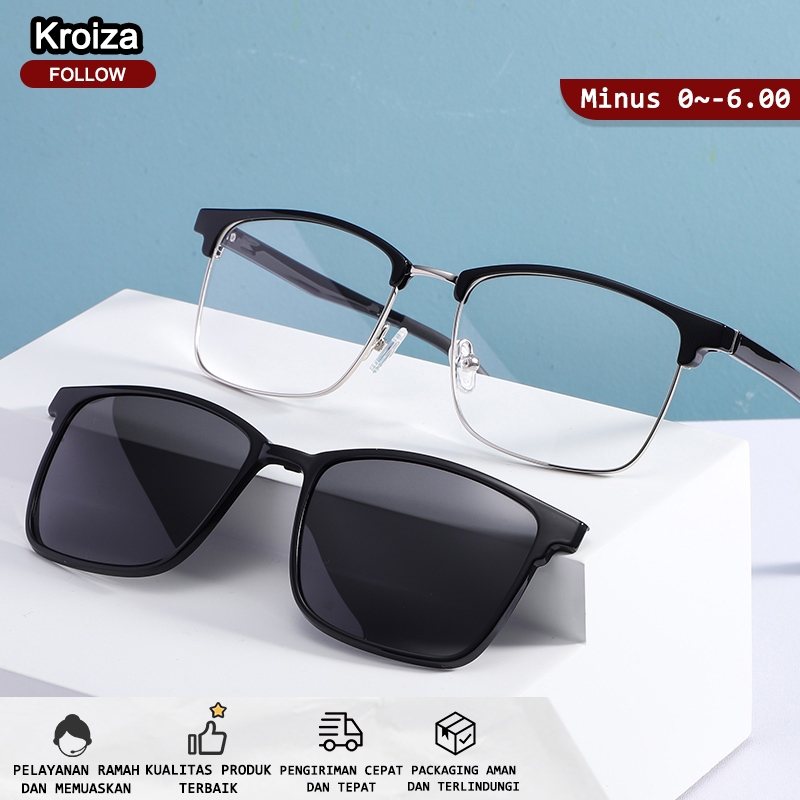 Frame Kacamata Minus Clip On Anti Radiasi Blueray Photocromic Polarized Gaya Kotak Binis Potocromic 