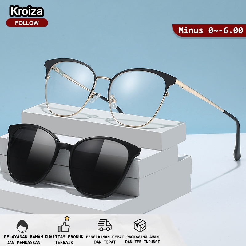 Kacamata Clip On Minus Anti Radiasi Photocromic Pria Wanita Cowok Fashion Magnet Polarized Frame Blu