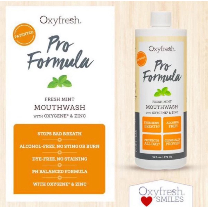 Oxyfresh Pro Formula Fresh Mint with Oxegene n Zinc MouthWash 473ml FREE Precision Long Spray