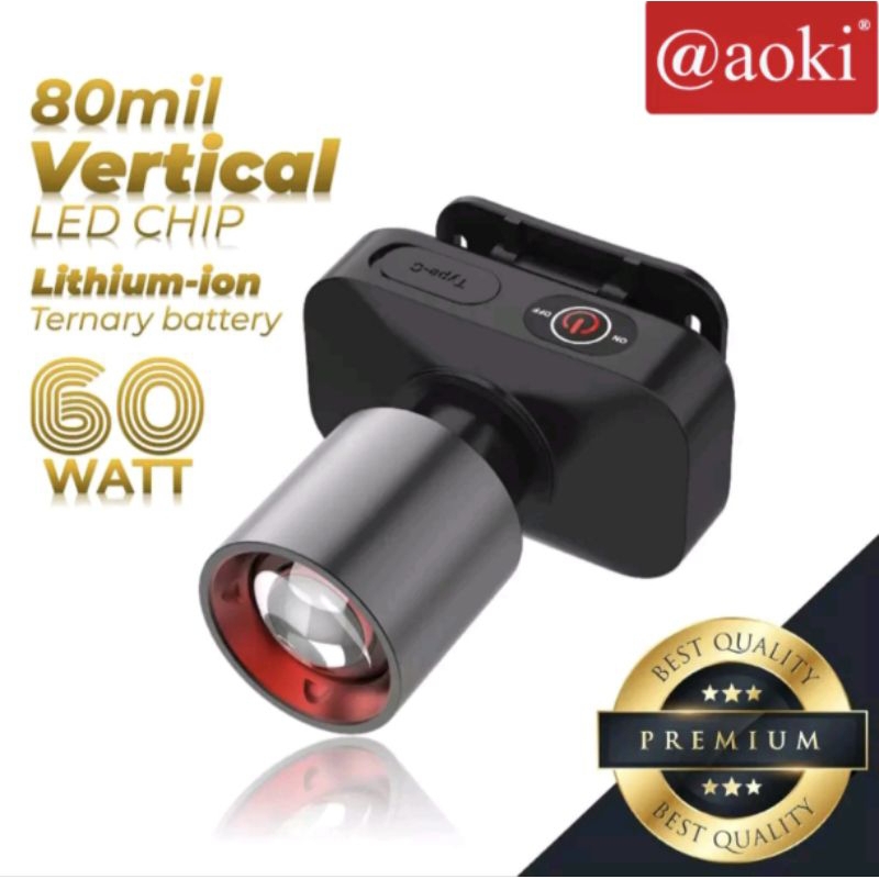 SENTER KEPALA LED AOKI AK-3685A/3685K - ZOOM JARAK JAUH - SUPER TERANG
