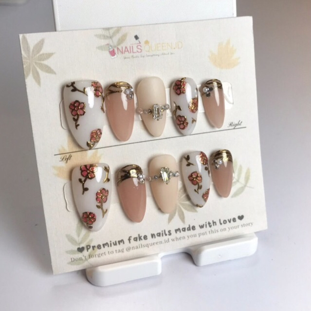 WEDDING FAKE NAILS / CUSTOM FAKE NAILS 1 SET FREE LEM