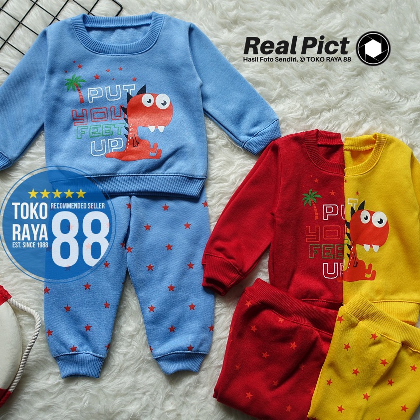 SJKRF4 TOKO RAYA 88 Setelan Sweater Fleece Anak 1  2 Tahun Jaket Bayi RED FOREST Feet Up Outfit Hang