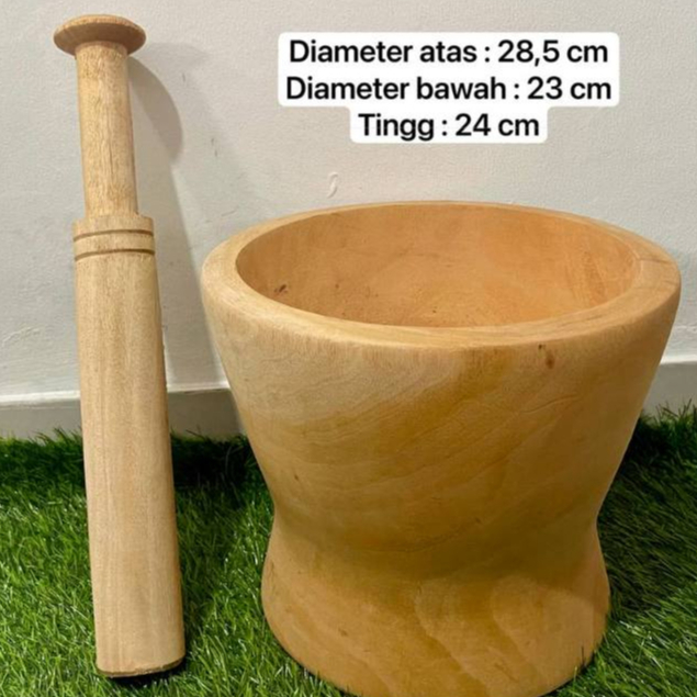 Dulang Lulumpang Cobek Jumbo Set Lumpang Kayu + Alu + Centong Cobek Alat Penumbu Serbaguna