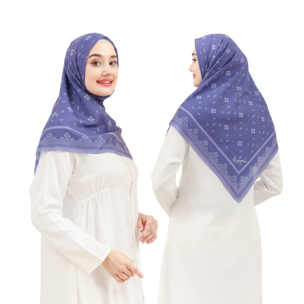 Qyopta Jilbab Segiempat Motif Voal Series Monocrom Ungu