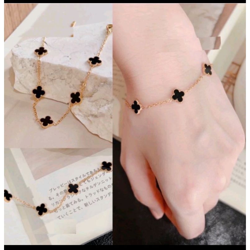 WRose Jewerly - TERBARU Gelang Titanium Clover Set Viral Wanita Emas Muda Anti Karat Asli Silver Ema