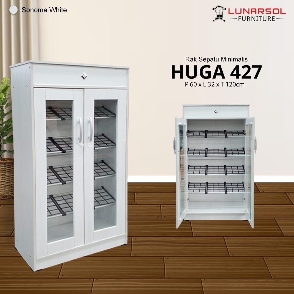 Tren Terbaru LEMARI SEPATU KAYU KACA 15 PASANG DENGAN RAK SERBAGUNA