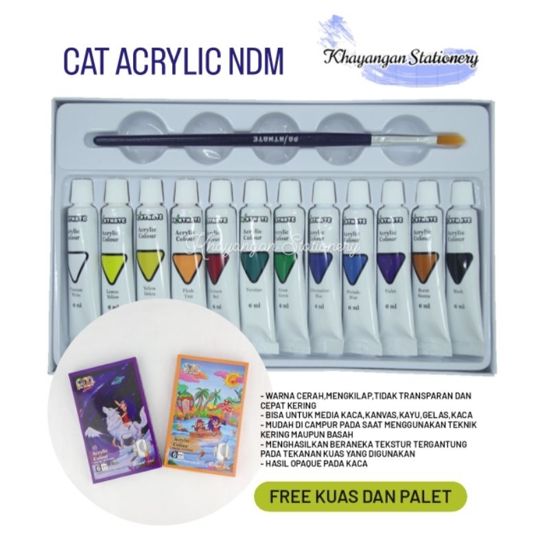 

Cat Acrylic Set 12 x 6 ml | Cat Akrilik 12 Warna 6ml NDM Paintmate