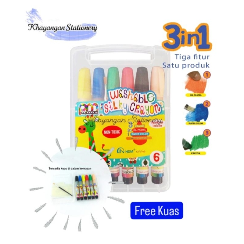 

Silky Crayon 3in1 [Oilpastel/Crayon/WaterColor] 6 Warna NDM Premium-KhayanganStationery