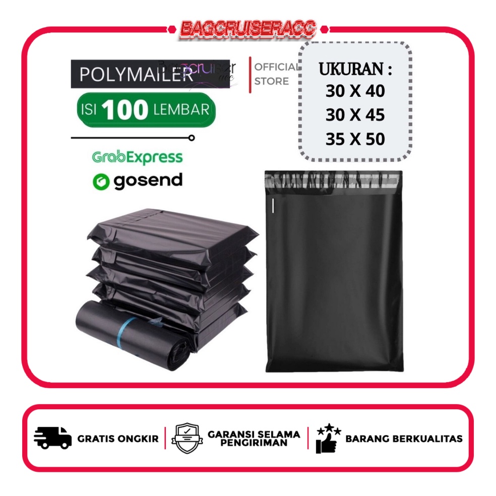 

Plastik Polymailer Packing Online Hitam Olshop Perekat Lem Bahan PE Isi 1 pcs Ukuran 35x5 cm KODE L3P3