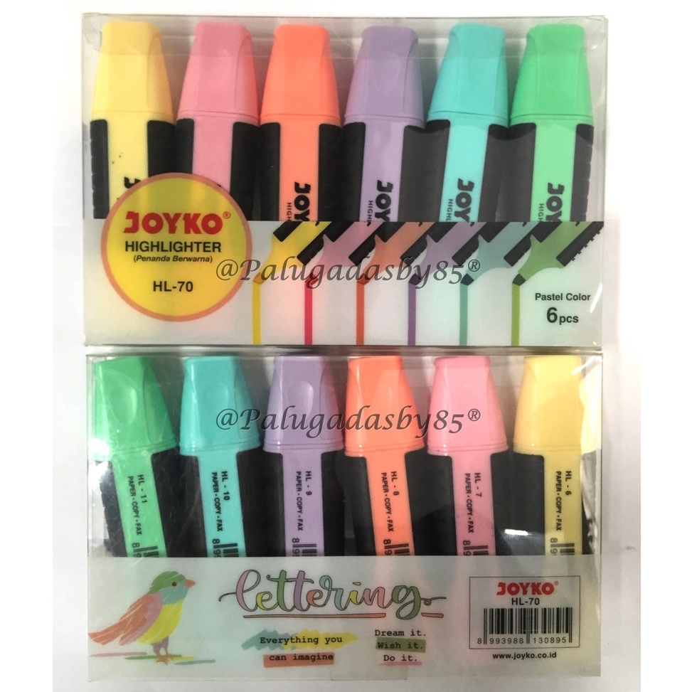 

Highlighter Joyko HL7 1 Set Isi 6 Pcs 6 Warna Pastel Highlighter Penanda Berwarna Joyko HL7 Pastel Color 1 Set 6 Pcs KODE H2V4