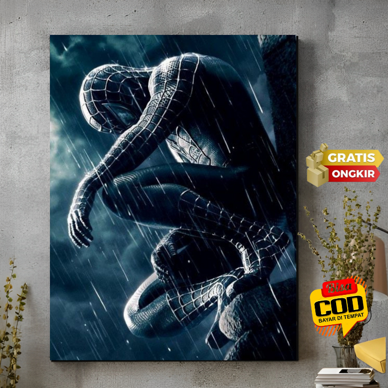 Poster Gambar Spiderman Hitam Hiasan Dinding Aesthetic Bahan MDf Gb43