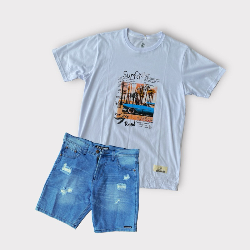 Surfakiller Kaos Tshirt & Celana Pendek Shortpant Jeans Ripped
