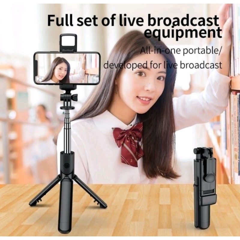 Tongsis Tripod Bluetooth LED Light Selfie 3 in 1 / 4 in 1 Tripod HP Remote