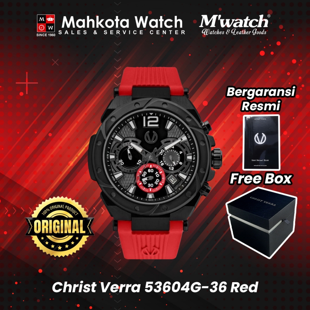 JAM TANGAN PRIA CHRIST VERRA 53604G-36 BLK/RED ORIGINAL